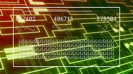 Poster - Shifting circuit patterns starting overlay then numeric sparklines updating metrics then fading out