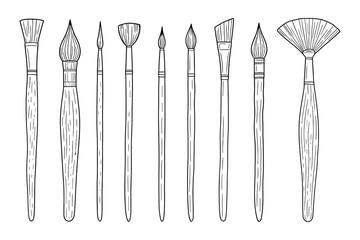 Poster - Paint Brush Set Outline Style Art and Craft Tool Collection for Painting