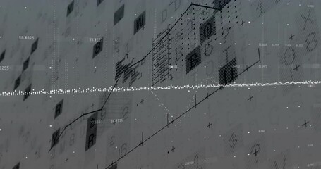 Poster - Background symbols shifting, white waveform appearing, graph lines oscillating showing data trend
