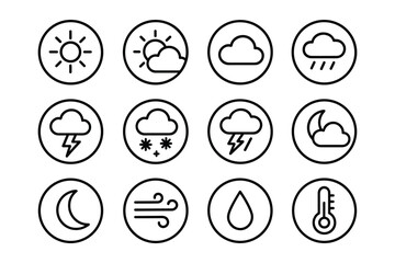 Poster - Weather Forecast Icons: Outline Vector Graphics Collection Representing Meteorological Conditions