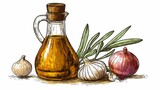 Hand-drawn illustration of culinary ingredients.