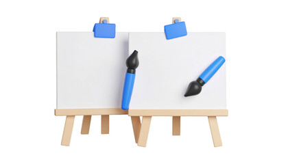 Poster - Two White Easels With Blue Paintbrushes Ready For Art Creation Against Transparent Background Isolated Transparent Background