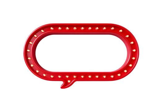 A bright red marquee speech bubble sign with vintage style lights glows against a transparent background, offering retro flair. Ai Generated Images