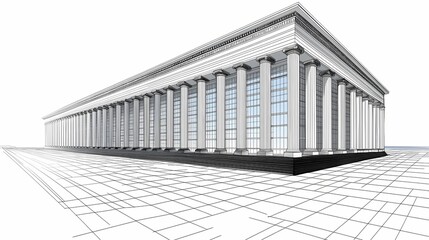 Poster - Architectural drawing of a large colonnaded building.