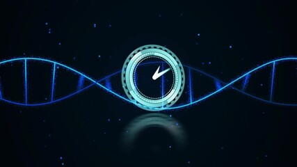 Poster - turquoise fading in triggers rings forming, blue helix oscillating and hand sweeping to mark time