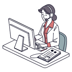 Poster - Woman with Headset Working at Computer Desk