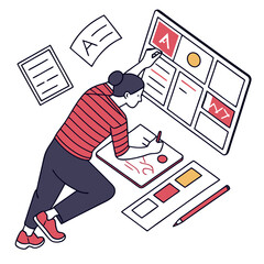 Poster - Woman Working on a Design Project Isometric Illustration