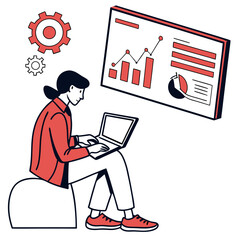 Poster - Woman Working on Laptop Analyzing Data Charts and Graphs