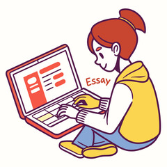 Poster - Young Woman Writing Essay on Laptop