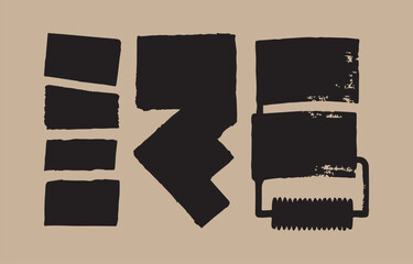 Poster - Abstract black shapes with a rough texture and a serrated edge on a neutral background representing a modern graphic design element