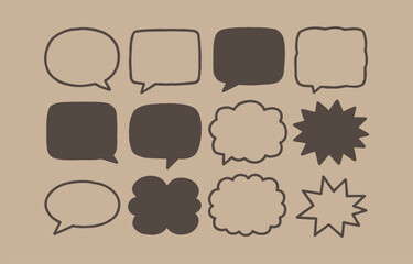 Poster - A collection of twelve diverse hand drawn speech bubbles and thought bubbles in various shapes and styles presented on a simple beige background