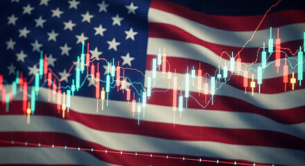 Poster - Stock market data analyzing in united states of america flag background