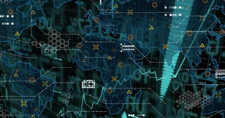 Poster - Animating digital map initiating chart climbing icons appearing arrows sliding representing growth