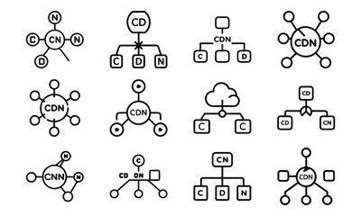 Poster - Collection of content delivery network cdn icon illustrations for web hosting and server design