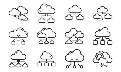 Poster - Collection of cloud computing icon graphics depicting data storage and technology connections