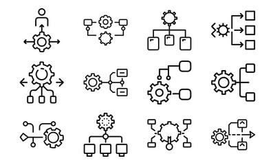 Aufkleber - Collection of gear and workflow icons illustrating processes and diagrammatic elements.