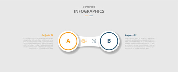 Poster - 2 points comparison versus for infographic with big circle and block connection with drop shadow with two point list information