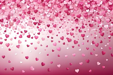 Poster - A cascade of pink and magenta hearts falling against a soft gradient background