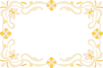Poster - Elegant floral border with soft yellow and cream colors featuring stylized flowers and flowing decorative elements on a clean white background perfect for invitations and design