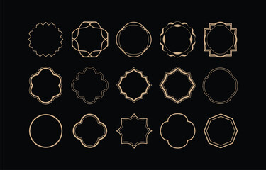 Poster - Collection of decorative vintage geometric frames and borders in a beige line art style on a black background perfect for graphic design