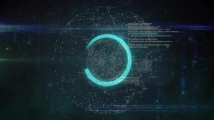 Poster - On start sphere glowing while cyan arc expanding indicating loading progress with scrolling text