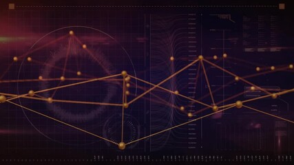 Poster - Interface opening causing golden nodes network emerging and connecting, pulsing data visualization