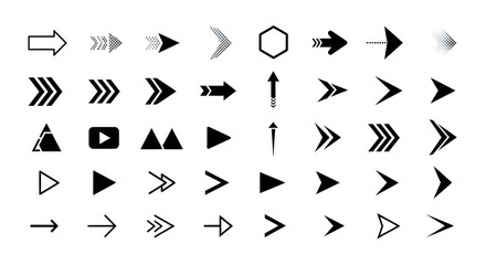 Fototapete - Collection of Black Arrows Pointing in Different Directions | Set of Navigation Icons for Web Design and Graphic Elements