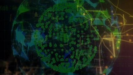Aufkleber - On startup 3D network sphere rotating with circuit lines extending, pulsing to show data flow