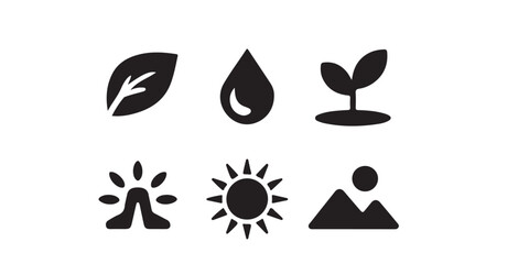 Aufkleber - A collection of six black and white nature themed icons in a grid arrangement on white background