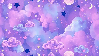 Wall Mural - Dreamy vertical seamless pattern featuring abstract star clouds and moons in pastel shades,  clouds,  wallpaper