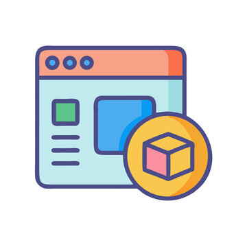 Flat style icon with web page and 3D object
