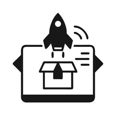 Poster - Digital product launch rocket on device screen illustration