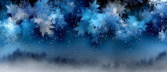 Snowy blue forest digital art; winter background