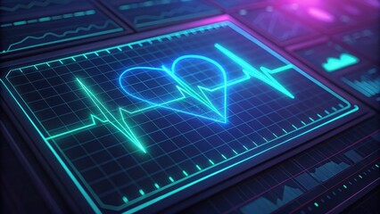Fototapete - Futuristic Medical Interface with Heartbeat Signal Visual Display