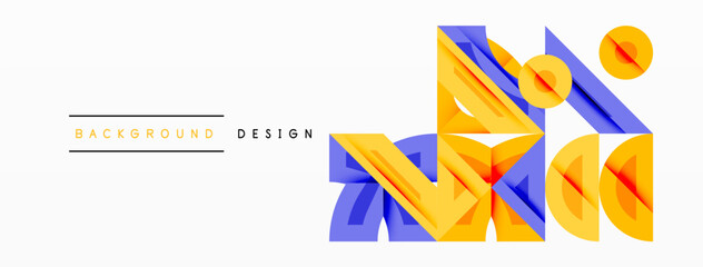 Poster - Abstract geometric shapes, yellow plus blue, layered design. Minimalist style, clean background, modern aesthetic.