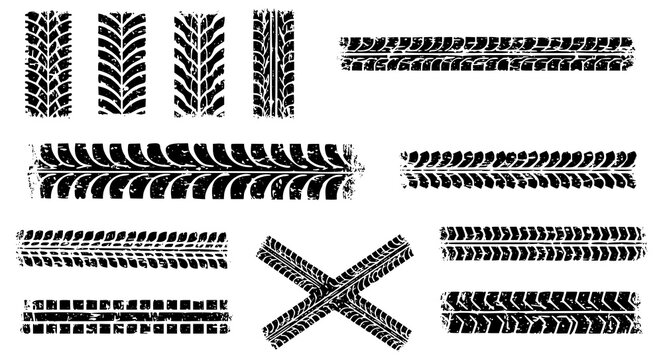 Tire tracks after skidding, launch, drift, powerslide in motorsport, rally, off-road, motocross. Wheel texture with splash effect. Vector, JPEG version.