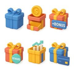 Fototapete - 3D Isometric UI UX Gift Set Colorful Transparent Background Icons for Design Projects