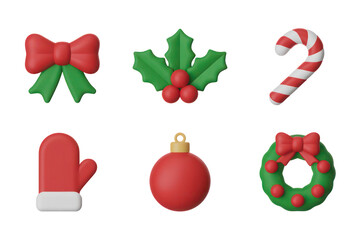 Aufkleber - Six Red and Green 3D Christmas Icons Set Isolated on Black Backgrounds Full HD 4K Image PNG Transparent Cutout Clipping Path Social Media Bundle Stock Photo Download New Latest