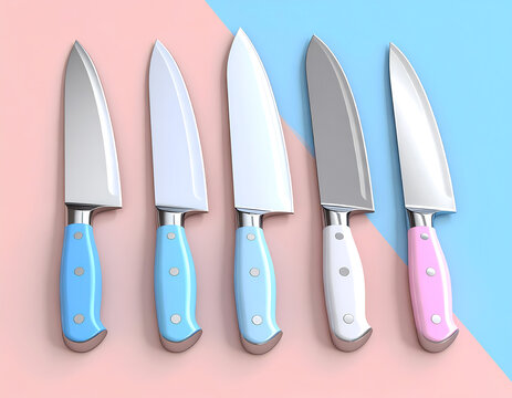 3D Pastel Mirror Polished Kitchen Knives Set Scene