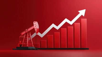 Poster - Energy stock gas trading. Oil industry growth with increasing graph on red background.