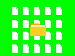 Poster - Folder animation with floating document icons background. Document management system. Digital organization, and workflow visualization