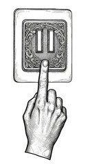 Fototapete - Vintage Illustration of Finger Pushing Pause Button Transparent