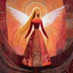 Wall Mural - Mystic angel illustration embodying divine presence – a celestial being of light and cosmic energy. Visionary guardian of transformation, spiritual awakening, higher realms, ascension, consciousness.
