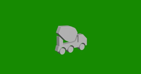 Poster - Isolated realistic white concrete mixer truck symbol front view with shadow. 3d illustration on green chroma key background