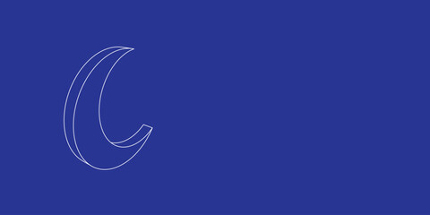 Fototapete - The outline of a large moon symbol made of white lines on the left. 3D view of the object in perspective. Vector illustration on indigo background