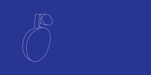 Poster - The outline of a large apple symbol made of white lines on the left. 3D view of the object in perspective. Vector illustration on indigo background