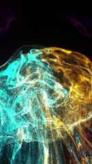 Poster - Animation of moving glowing lights and waves over black background
