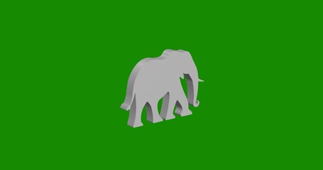 Poster - Isolated realistic white elephant front view with shadow. 3d illustration on green chroma key background
