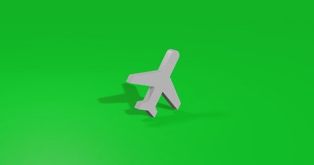 Poster - Isolated realistic white plane symbol front view with shadow. 3d illustration on green chroma key background