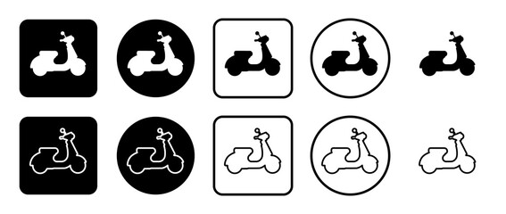Poster - Icon set of scooter symbol. Filled, outline, black and white icons set, flat style.  Illustration on transparent background